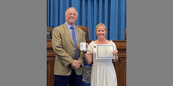 Governor Lombardo recognizes staff geologist Lucia Patterson during celebration event on May 11th as part of State Employee Appreciation Week.